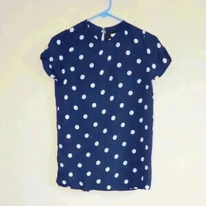 Reformation navy blue polka dot short sleeve blouse size xxs